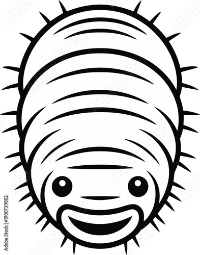 A cheerful and cartoonish depiction of a pill bug with a smiling face and spiky exterior