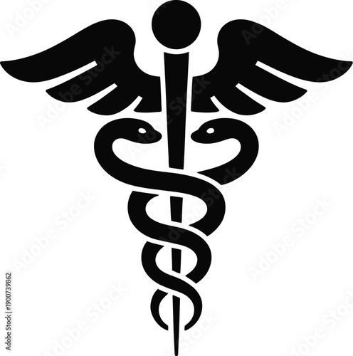 The caduceus symbol featuring two snakes intertwined around a winged staff
