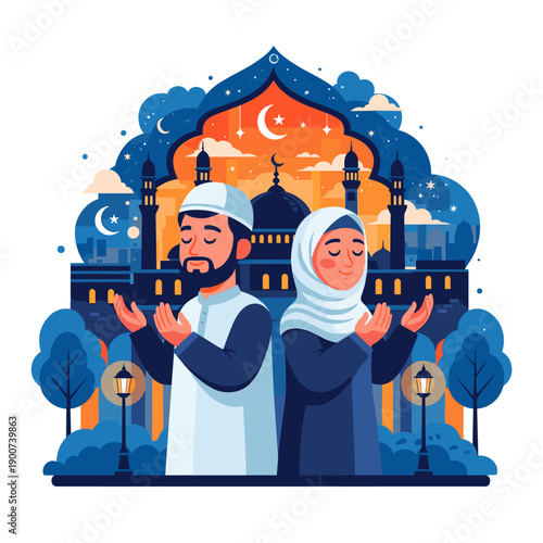 Cartoon illustration of a man at home and in the city with a cozy house and family scene