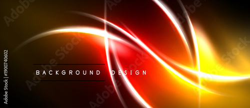 Bright abstract lines create dynamic energy. Warm colors dominate, forming flowing shapes against dark background. Text reads background design.
