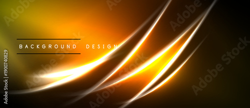 Abstract golden lines create dynamic background. Bright gradients, smooth curves, modern design elements present. Visual energy radiates.