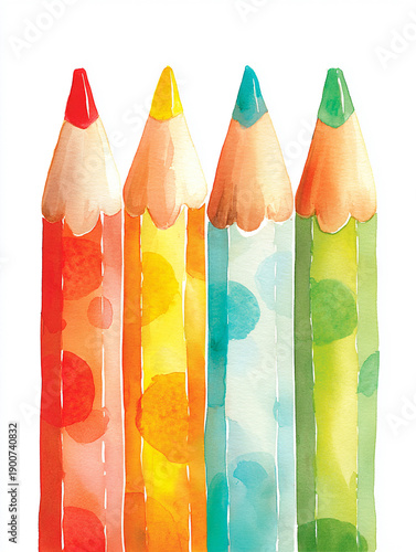 Bright Colorful Pencils Watercolor Art