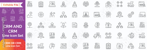 Customer Relationship Management Icon set. CRM icon set. Containing marketing, data, report, strategy, audience, manager, and more. Outline Icon Collection. Vector illustration. Editable stroke