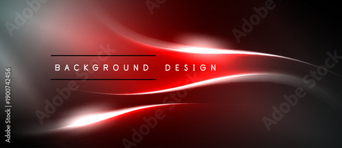 Abstract red, silver flow. Dynamic lines create modern background design. Minimalist aesthetic, sleek presentation. Dark space emphasizes bright curves.