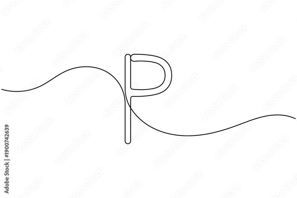 Obraz premium Parking sign icon continuous one line drawing on white background minimalist car park P symbol outline vector illustration