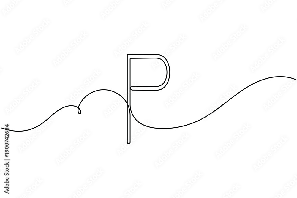 Obraz premium Parking sign icon continuous one line drawing on white background minimalist car park P symbol outline vector illustration