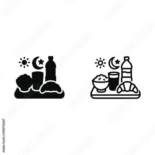 Ramadan food with drinks silhouette icon
