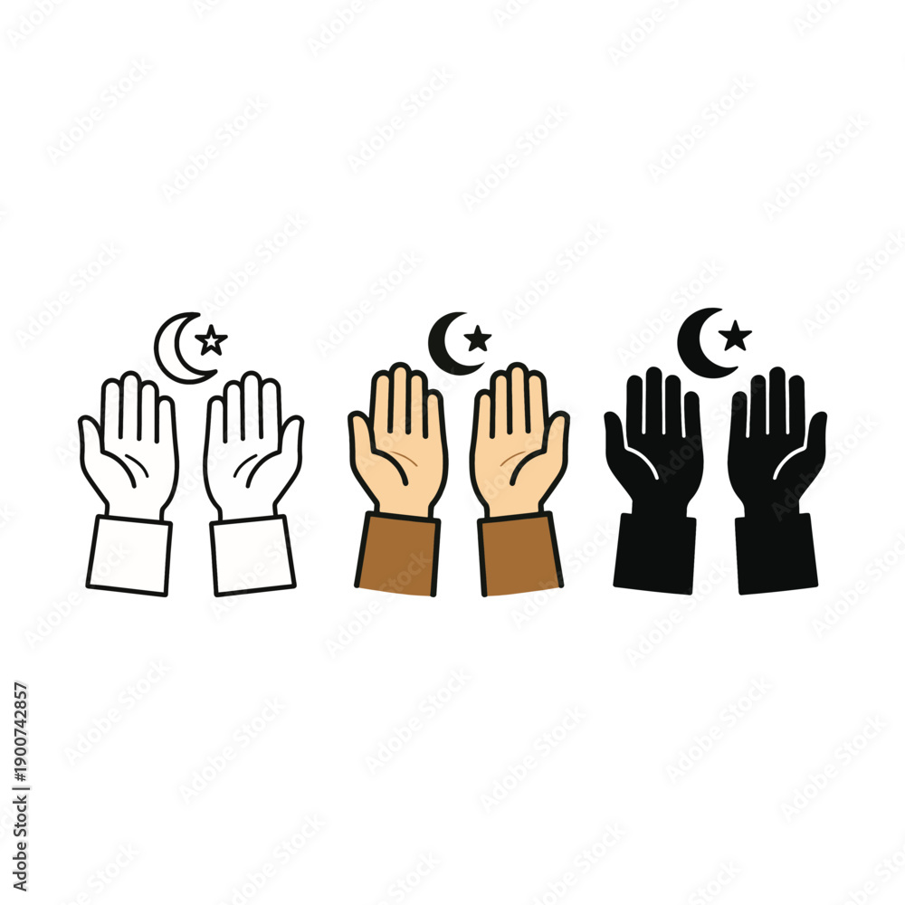 Fototapeta premium hands of people for praying ramadan icon set vector silhouette