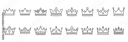 Crown icon set. With transparent background line style. Vector illustration