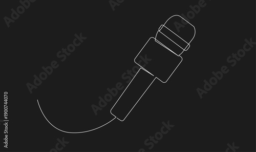 Minimalist One Line Drawing of a Microphone with Cable on a Dark Background