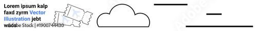 Digital services, ticketing system, cloud storage, abstract design, placeholders, digital media. Cloud with straight lines, tickets text. Digital services and ticketing system concept