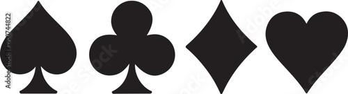 Black suits playing cards icon on white background. Royal suits playing cards icon. Playing card.