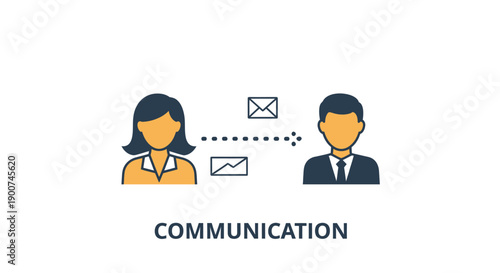 Illustration depicting two people exchanging messages and information, symbolizing business communication and interaction.