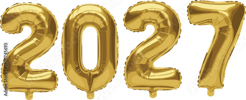 Gold foil balloon numbers 2027 isolated on white background for New Year celebration vector illustration