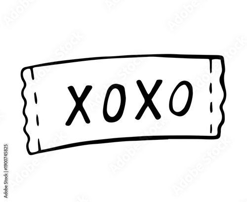 Hand Drawn XOXO Ticket Label with Cute Handwritten Love Text