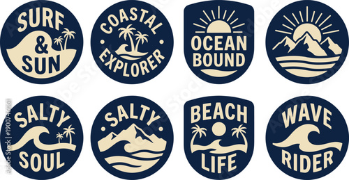 Retro Ocean Waves and Beach Life Graphics: Surf, Sun, Salty, Coastal