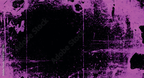 Neon magenta grunge background with black center, splatter texture, and distressed scratches