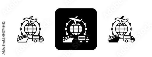 Infrastructure  Solid color and black line drawing vector illustration set