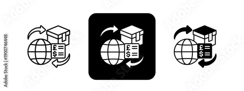 Trade  Solid color and black line drawing vector illustration set