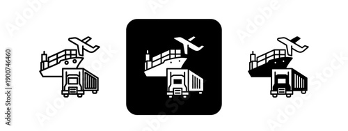 Transportation  Solid color and black line drawing vector illustration set