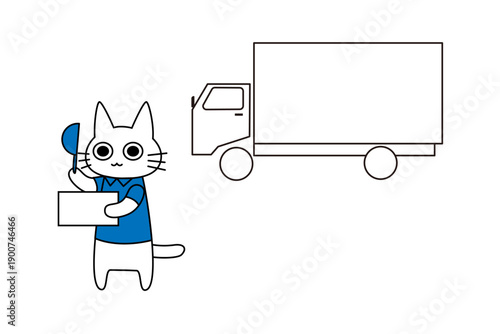引っ越し・配送イメージの猫スタッフとトラックのイラスト 荷物運搬サービス