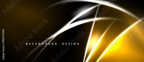 Abstract golden lines over black background. Modern design with bright curves, dynamic shapes, elegant presentation.