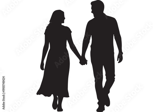 Couple Holding Hands in Silhouette with Soft Focus in Black and White for Romantic Illustration