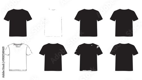 T-shirt mockup collection in various views and styles on white background for apparel design