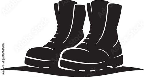 Minimal Military Boots Memorial Silhouette Vector in Black, Fallen Soldier Tribute, Empty Army Boots Symbol of Remembrance