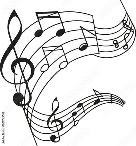 A high-quality music notes vector illustration featuring a creative arrangement of melodic symbols and musical elements