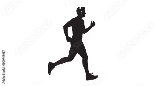 Silhouette of a man running in dynamic motion with dramatic lighting on a white background for fitness advertising