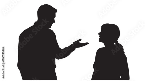 Father and Daughter Silhouette in Conversation with Outstretched Hand in Dark Moody Tone on White Background for Family