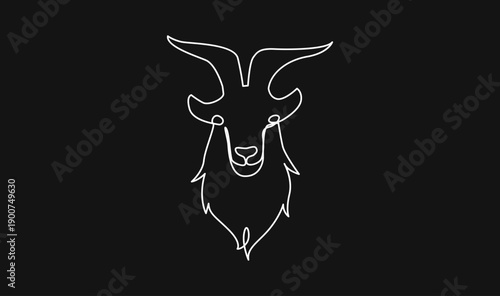 One Line Drawing Goat Head Illustration on Black Background