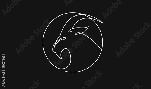 Minimalist Continuous Line Art Lion Head Logo Icon in a Circle on Black Background