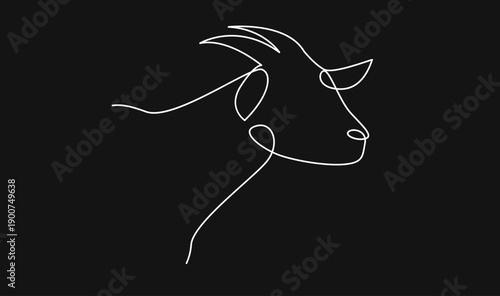 Minimalist Single Continuous Line Art Drawing of a Goat Head Profile on Black Background