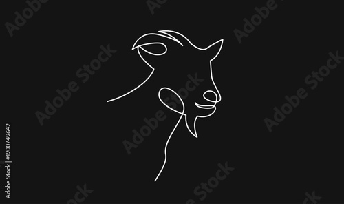 Minimalist One Line Drawing of Goat Head Profile on Black Background