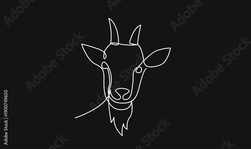 Continuous Line Art Drawing of a Goat's Head - Minimalist Vector Illustration on Black Background