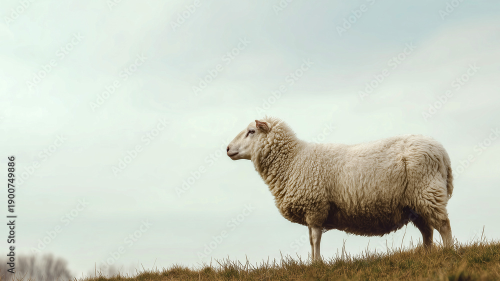 Obraz premium Authentic mountain landscape with lonely sheep on a peak