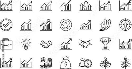 Business Growth Icons: Finance, Success, Teamwork, Strategy