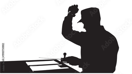 Silhouette of a man playing chess with a thoughtful expression.