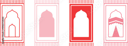 Islamic Prayer Rugs Collection, Red and Pink Tones, Minimalist Design, Vector Graphics