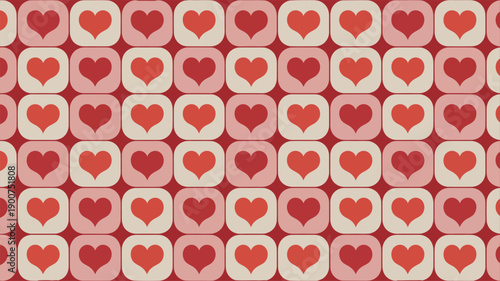 Retro Valentine's Day heart pattern background in warm red and blush pink tones, perfect for romantic designs