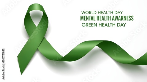 World health day mental health awareness green ribbon symbolizing hope and support for a healthier tomorrow