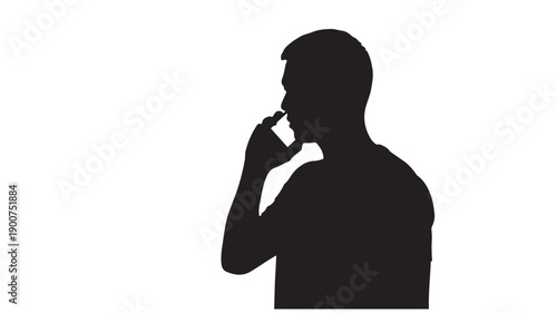 Silhouette of a man in contemplative pose against a white background.