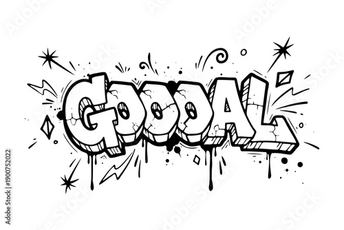 Creative graffiti text goal soccer sports concept in street art style