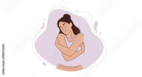 Self Love Woman Hugging Herself Illustration for Mental Health and Self Care Concept