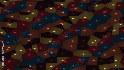 A vibrant abstract pattern featuring irregular shapes and contrasting colors