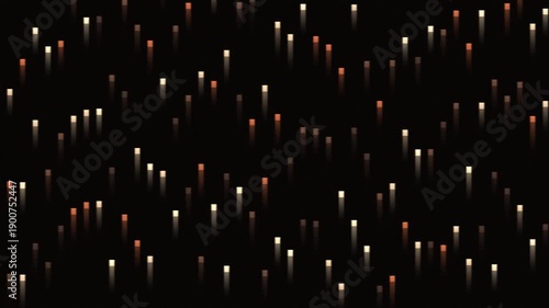 Numerous vertical glowing lights with varying lengths on a dark background
