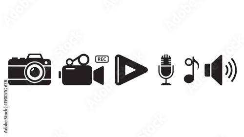 Black icons representing media and multimedia elements.