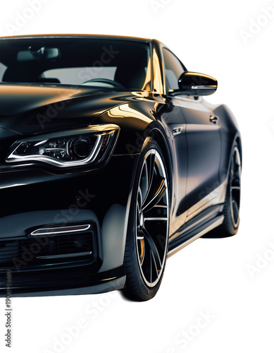 Black Luxury Coupe Front Angle Isolated Cutout PNG